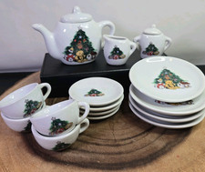 Vintage Christmas Tea Set Porcelain 17 Piece Holiday Gift Set