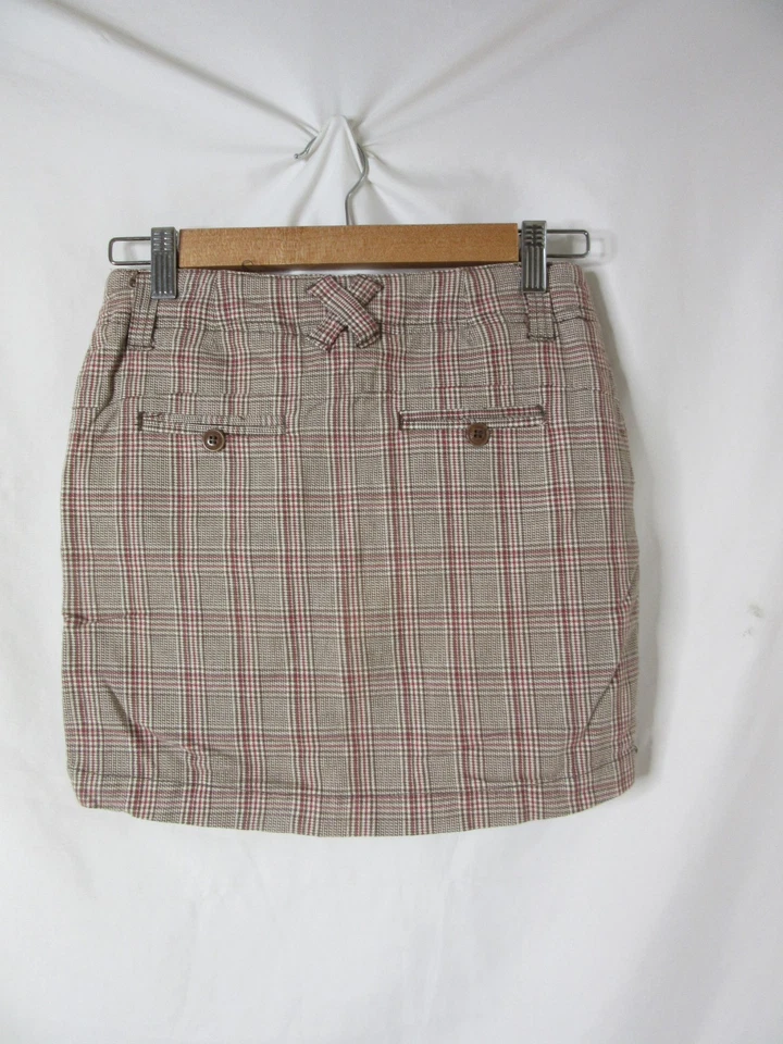 Mini-saia Roxy meninas marrom xadrez surfista skatista lápis tamanho 12 - Imagem 3 de 4