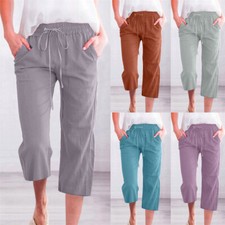 Women Capri Pants Leggings Lightweight Stretch Cropped Trousers with Pockets