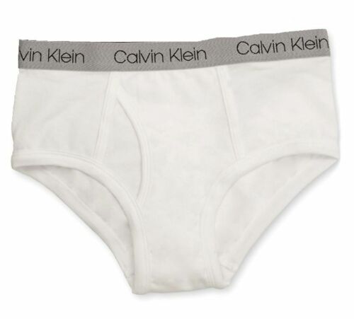 $47 Calvin Klein Boy's Underwear White Logo Cotton Stretch Kids Brief Size L - Picture 1 of 1