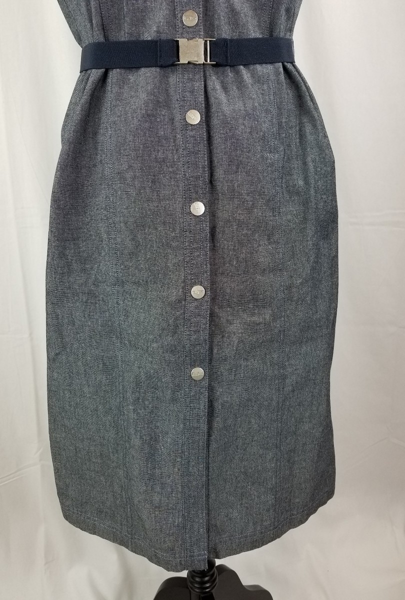 Robe En Jean Sans Manches Evan Picone - Taille 8 - Longueur Genou - Avec Poches Et Ceinture - Occasion Très Bon état