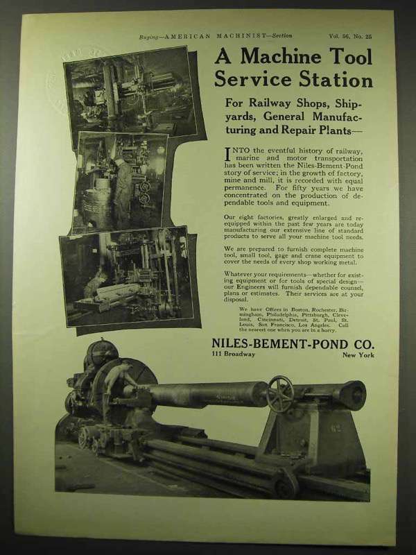 1922 Niles-Bement-Pond Machine Tools Ad - Service | eBay