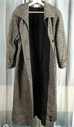 VTG 80s Kristen Blake 100% Wool Tweed US Union Made Trench Long Pea Coat Sz 10 - Picture 8 of 11