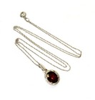 New 14k white gold .16ct diamond Natural Garnet Halo pendant necklace 2g 16" — photo 6