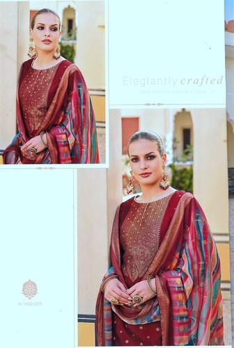 Readymade Brocade Silk Handwork Long Salwar Kameez with Printed Banarasi Dupatta - Picture 11 of 13