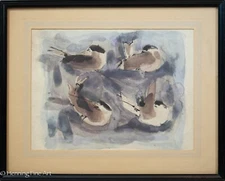 Beautiful Mid Century Impressionist Painting of Cute Small Birds Signed & FINE 1