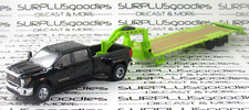 Greenlight Black 2022 GMC SIERRA 3500 Dually Pickup w/Lime Grn Gooseneck Trailer