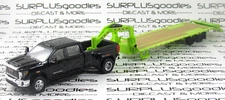 Greenlight Black 2022 GMC SIERRA 3500 Dually Pickup w/Lime Grn Gooseneck Trailer