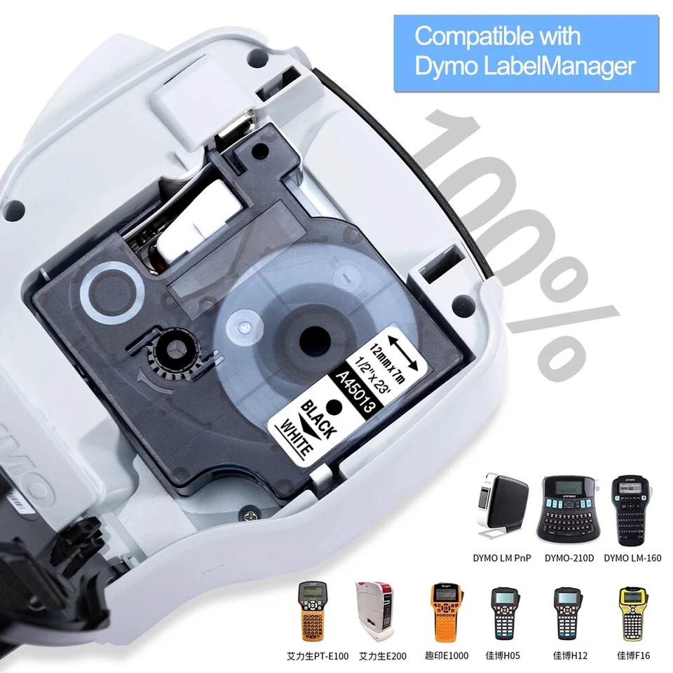 Kompatibel Dymo D1 Schriftband 6mm 9mm 12mm 19mm 40913 45013 LabelManager 160 - Bild 2 von 4