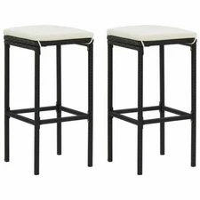 Bar Stools with Cushions 2 pcs Black Poly Rattan vidaXL