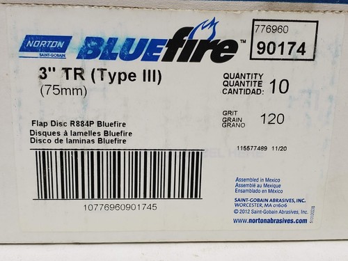 Confezione da 10! NORTON BLUEFIRE 3'' TR (TYPE III) 75MM FLAP DISC R884P 120-Grit (HR) - Foto 5 di 5