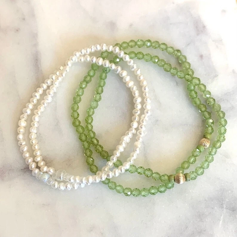 A++ Hermosas pulseras de 6-8"" con cuentas de piedras preciosas facetadas de peral para hombre y mujer Foto 4 de 4