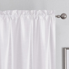 Uptown White Faux Silk Kitchen Curtains 45" Length, 2 Panels, Chic Design