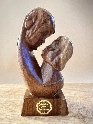 ALII WOODS BY HAWAIIAN CRAFTS WOOD CARVING Man Woman Embracing VINTAGE 8” - Picture 11 of 11