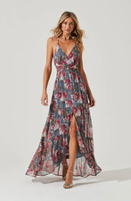 $158 Astr The Label Slate Blue Frolic Floral Cutout Maxi Dress XS NEW A500