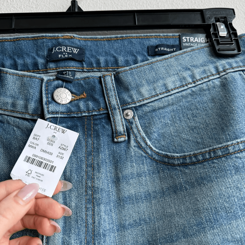 Neu mit Etikett J. Crew Flex Straight Fit Blue Solid Wash Medium Light Jeans Size 31 x 32 - Bild 3 von 8