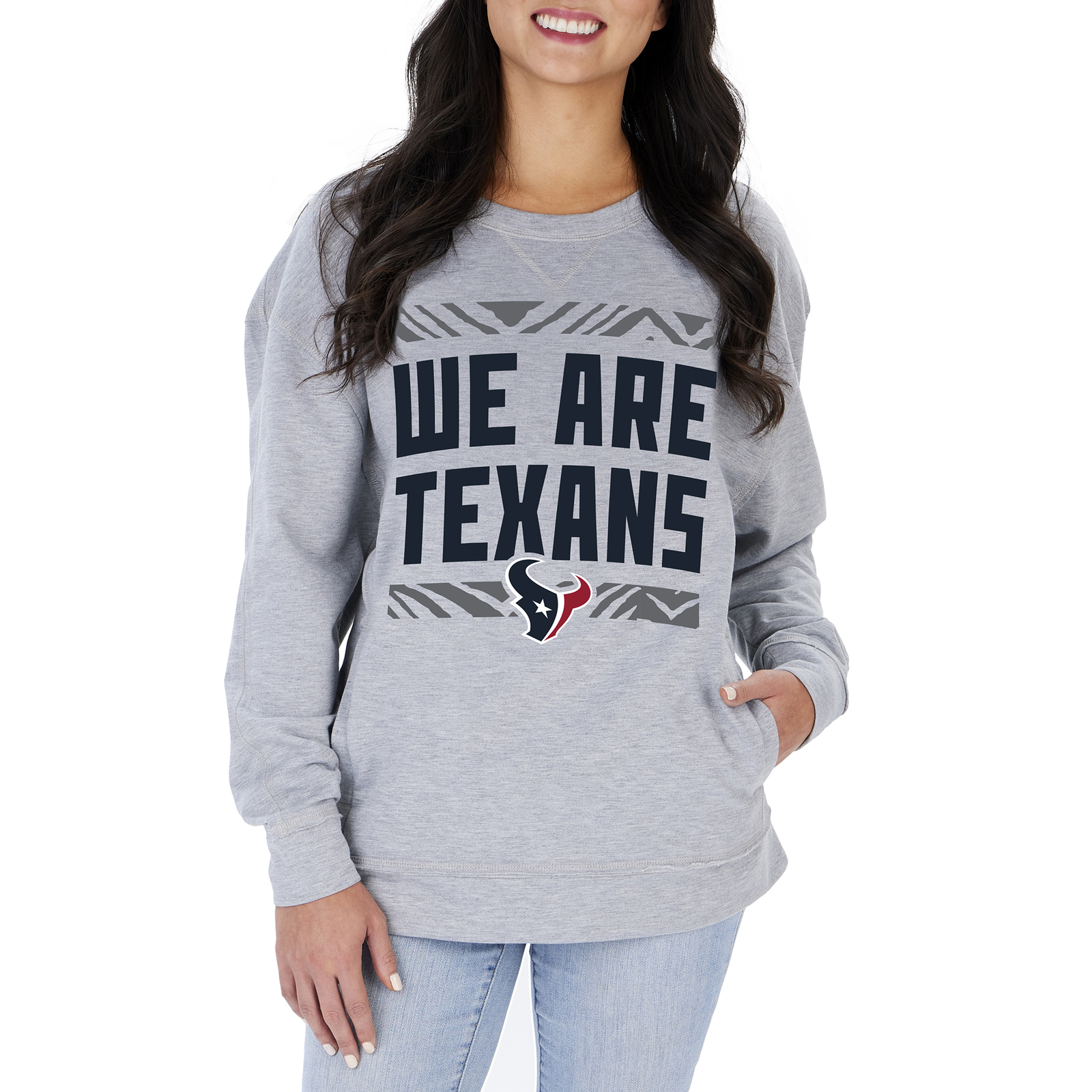 Толстовка с круглым вырезом Zubaz NFL Womens Houston Texans Heather Gray