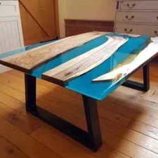 Blue Clear Epoxy Resin Dining Table Top Kitchen Slab Table, Handmade Table Decor