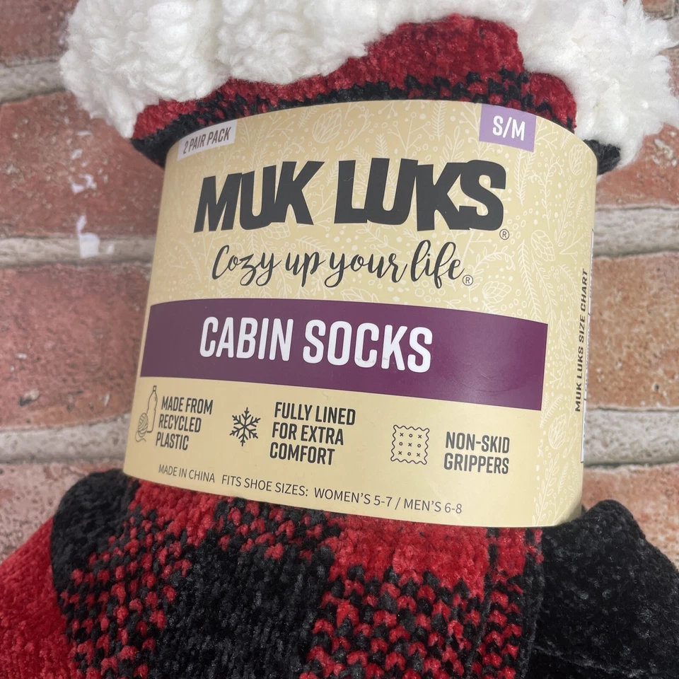 Calcetines de cabina MUK LUKS 2pk rojo-negro a cuadros y escamas negro-blanco, con empuñaduras antideslizantes Foto 3 de 4