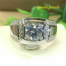 Lab Created 3.20CT Round Cut Diamond 14K White Gold Finish Men's Engagement Ring