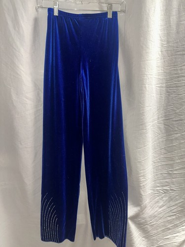 BODY WRAPPERS WOMENS SMALL S BLUE DANCE PANTS GEM ACCENT ON BOTTOM OF FLARE LEGS