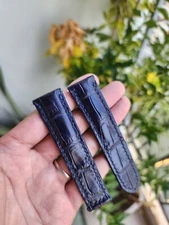 Size20/18mm Navy Blue Genuine Leather Skin Watch Strap Band For Deployment Clasg