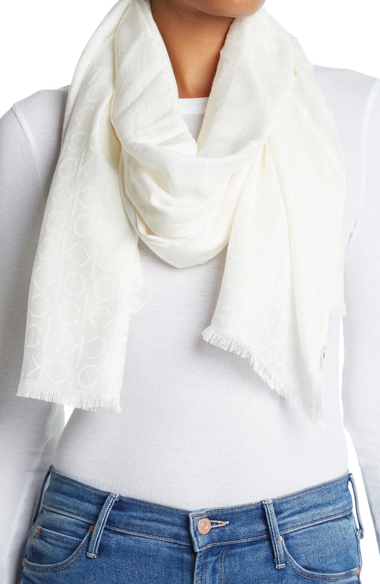 Wool Calvin Klein Pashmina CALVIN KLEIN All Over CK Logo Pashmina