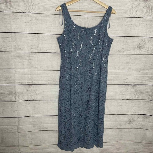 2 PIECE SET Alex Evenings Slate Blue Sequin Floral Lace Dress & Jacket 12 - Picture 8 of 14