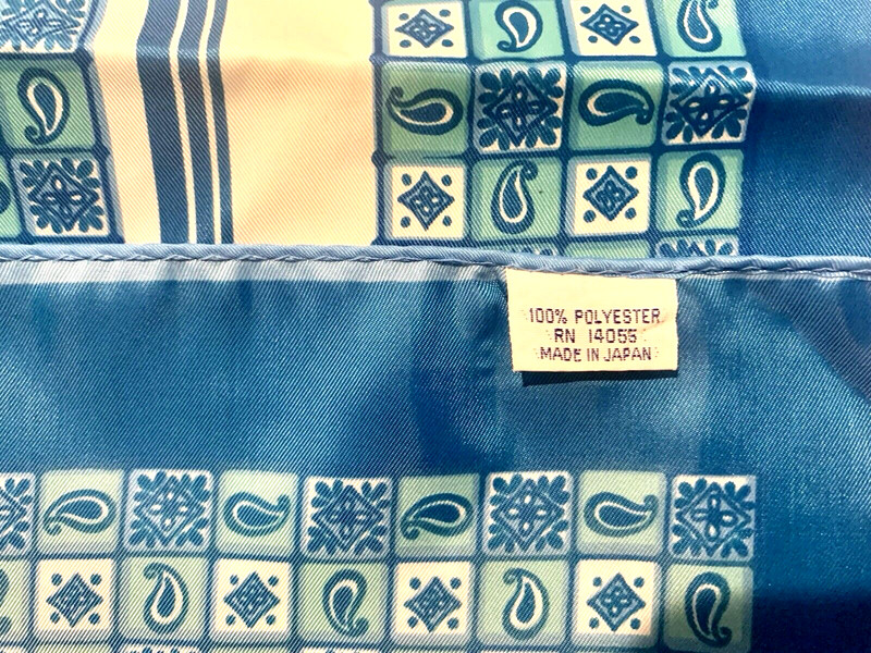 Beautiful Blues Paisley Squares Wrap/Scarf RN14055 Made Japan 100% Polyester 23”