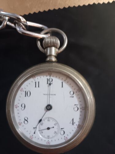 ANTIQUE 1908 WALTHAM SILVERODE POCKET WATCH TRAIN ON BACK CASE in Working Order