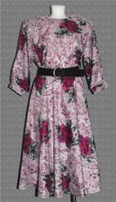 VTG Jennifer Gee Colorful Magenta Roses Wide Flare Lightweight Dress Wm's 12
