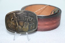 1976 Indiana Metal Craft Country Belt Buckle with Embossed Leather Belt 42"