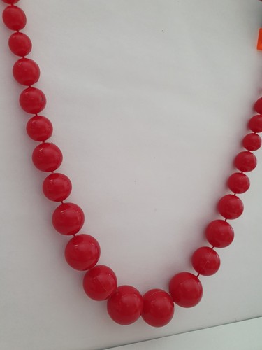 Vintage Chunky Graduated Statement Necklace Red Plastic Beads Costume Jewellery - Picture 15 of 18