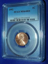 1992 1C RD Lincoln Memorial Cent-PCGS #3098 Grade Ms64RD--391-1