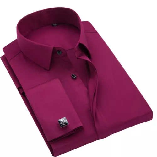 Camisas formales de oficina para hombre manga larga puño francés sin gemelos vestido boda - Imagen 16 de 29