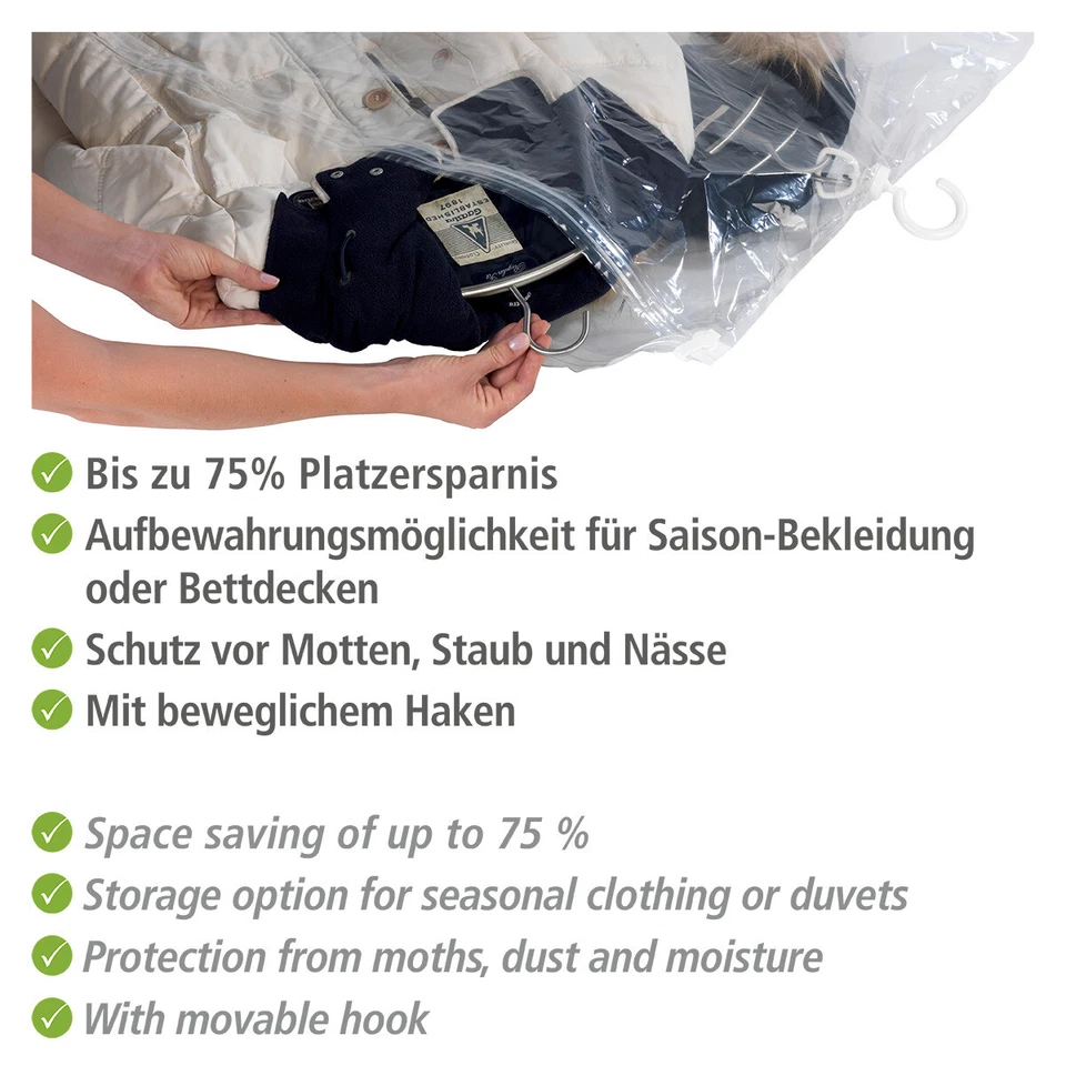 WENKO 2er Set Vakuum L XL Kleider Sack Aufbewahrung Kleidung 70x105 spart Platz - Bild 4 von 4