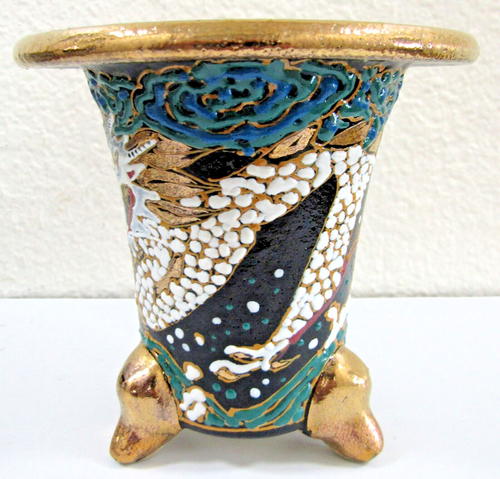 Japanese Neofinetia Orchid Omoto Pot Moriage White Dragon Hand Painted 4 1/2" - Picture 3 of 10