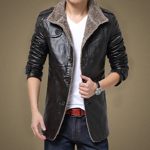 ALTRA Giacca Cappotto Uomo Finta Pelle Bottone Pelliccia Finta Foderata Parka Outerwear Supporto Collare