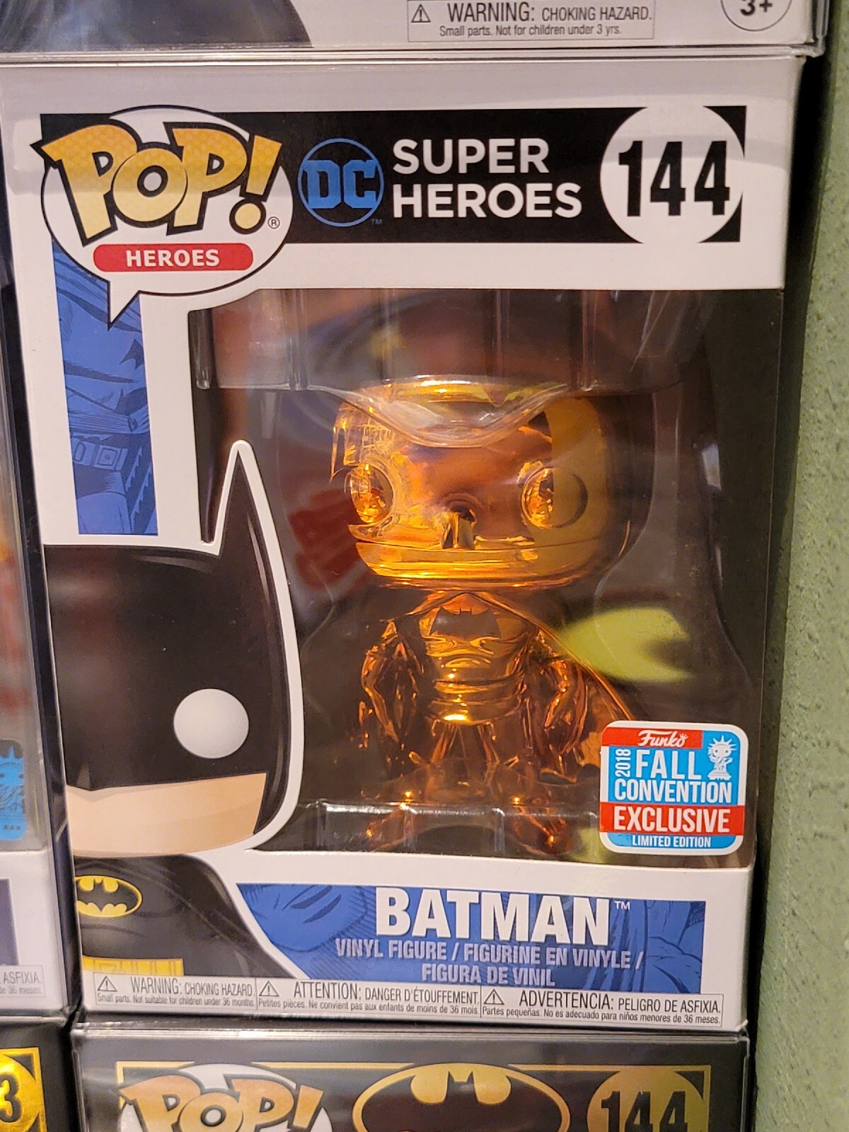 Funko Pop Dc Super Heroes 2018 Orange Chrome Batman #144 Nycc Fall Convention
