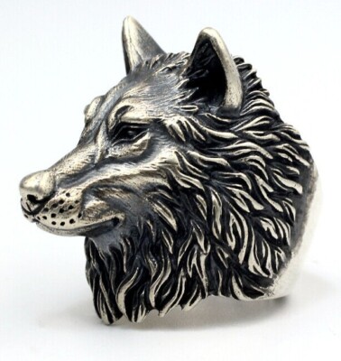 Wolf Totem Wolfskönig Wolfskopf S925 Sterling Silber handpoliert Wild Punk Ring