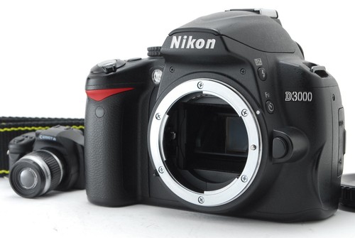 Nikon D3000 10.2 MP Digital SLR Camera Black Body Only Strap 52050 Actuations JP