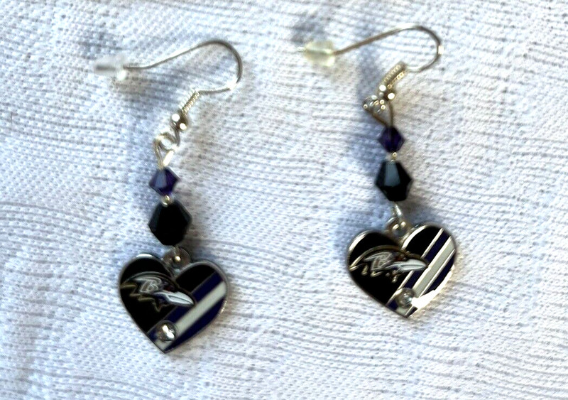 *NEW*   Handmade BALTIMORE Ravens Heart Shaped Dangle Earrings