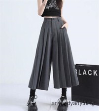 Japanese Style Womens Wide-Leg Culottes Pants Pleated Wide-leg Pants Skirts Punk