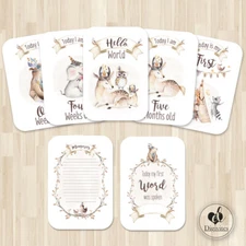 Baby Milestone Cards, Woodland, animals, Photo props, 40 cards, 300gsm, Unisex