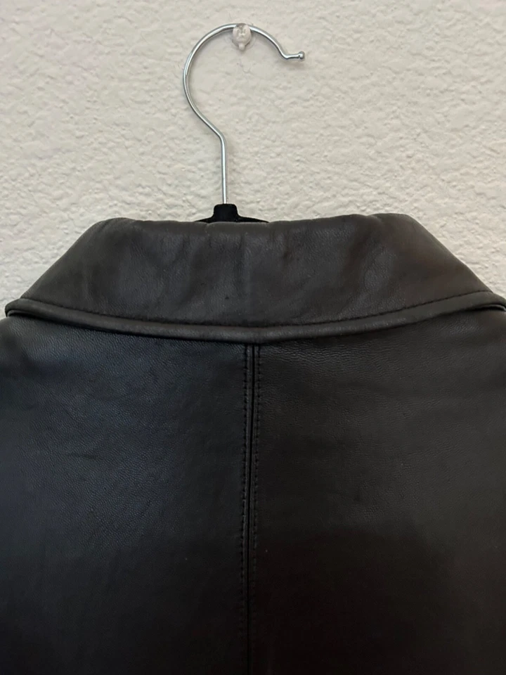 100% Soft Leather Long Black Jacket Lined Lux  Zip Women Sz LG Thigh Length IZZI - Image 3 of 4