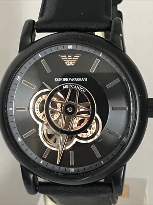 Emporio Armani Men's Automatic ION Plated Black Leather Strap