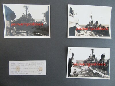 3 VINTAGE 3X4 ORIGINAL PHOTOS USN USS INTREPID HIGHLINING SUPPLIES TO DESTROYER