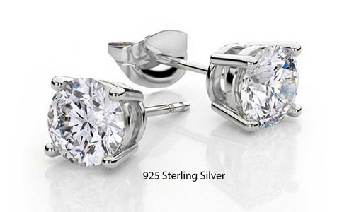 Earrings 6mm Studs Earring Men Women 2ct White Topaz 925 Sterling Silver Stud