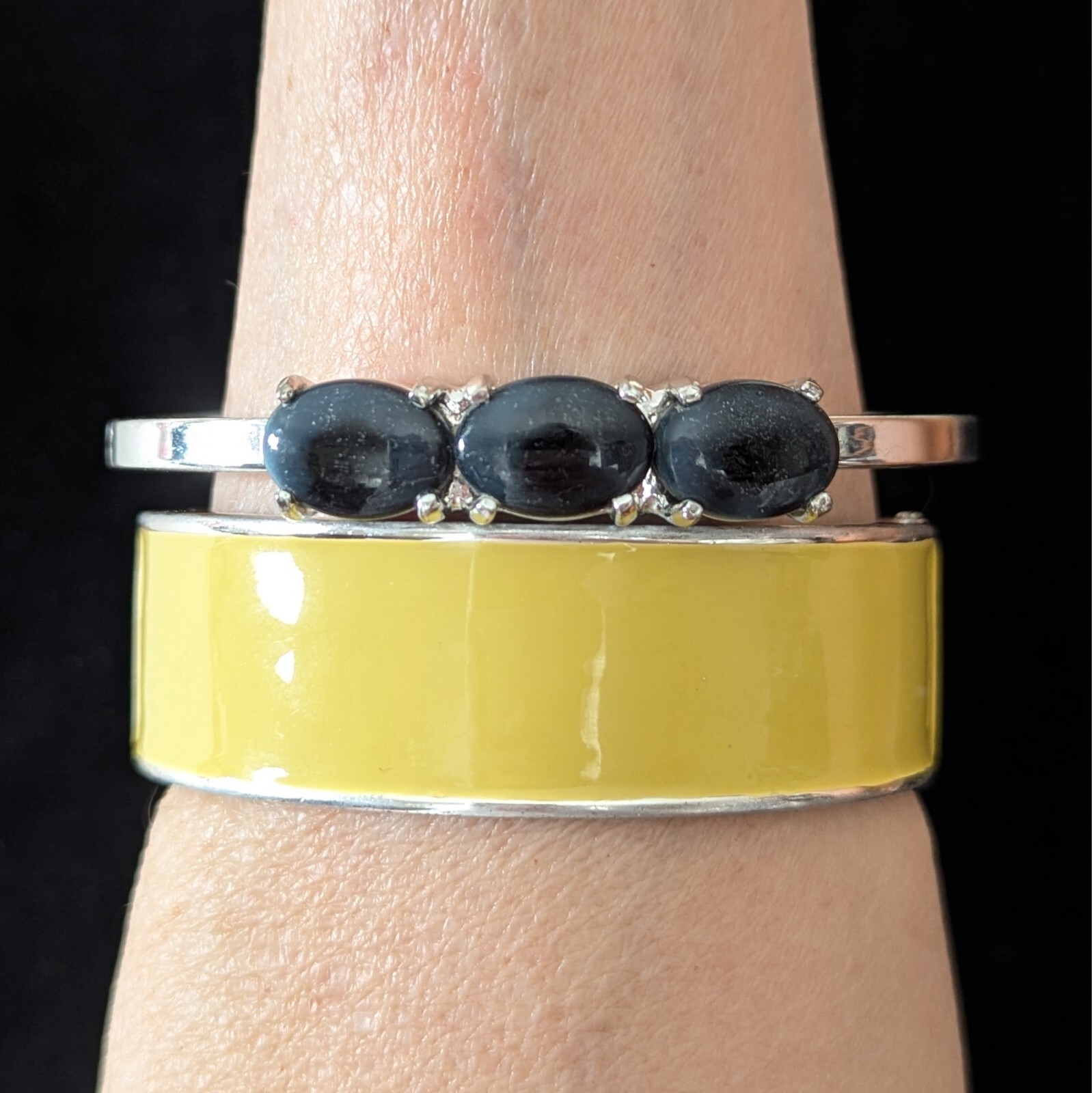 Stackable Bangle Bracelets Yellow Enamel Layered … - image 3