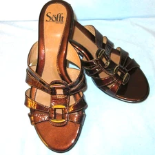 Sofft Brown Bronze Patent Leather Slides Sandals 9.5 M